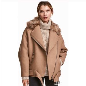 twill biker jacket with faux fur collar